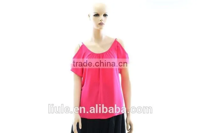 Fashionable Women blank off shoulder plain Leisure sports T shirt