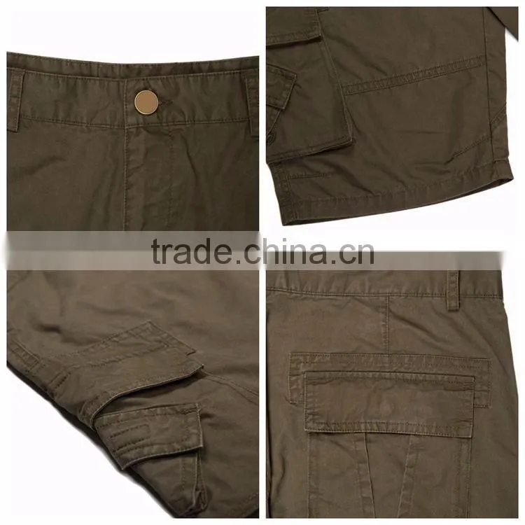 2016 100% cotton army green cargo pants quick dry pocket square box design match cargo shorts for men