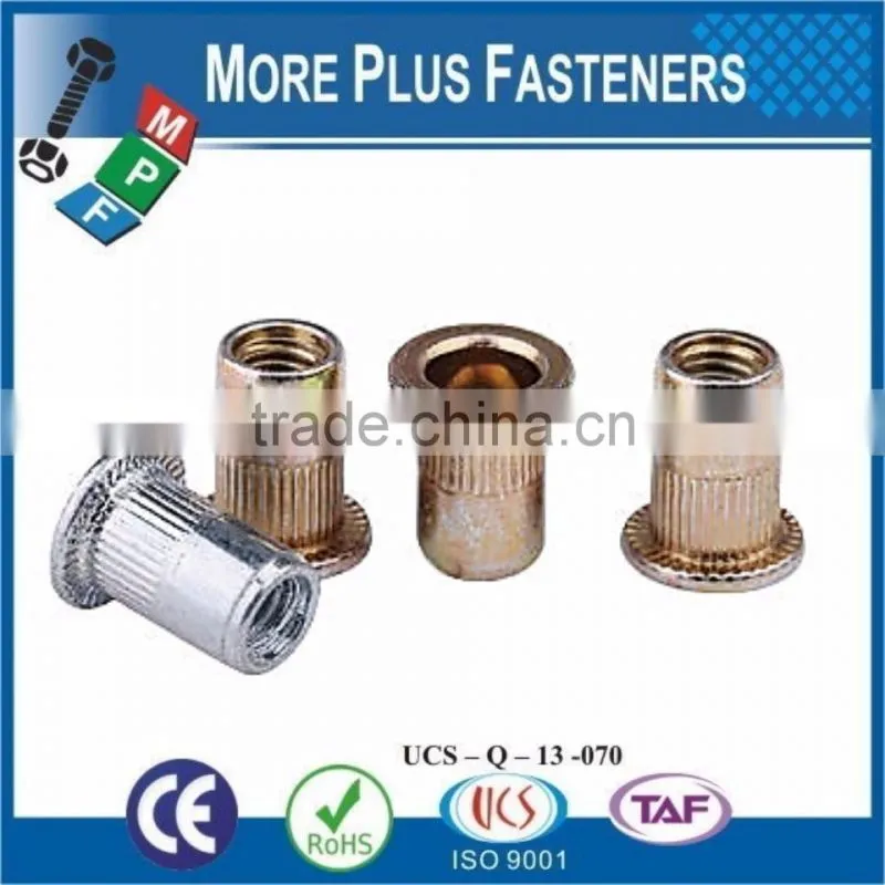 Made In Taiwan Large Flange Threaded Insert Flat Head Knurled Body Open Head Rivet