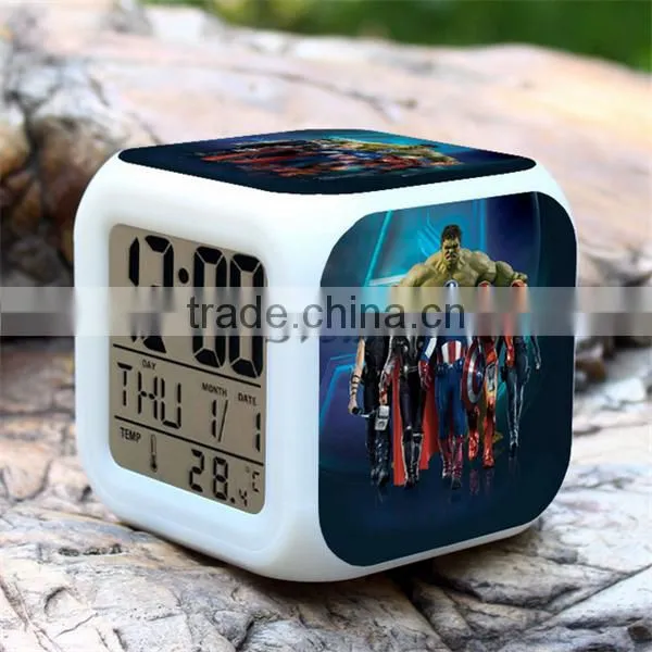 Hot selling digital clocks for kids Superhero Green-man alarm clock colorful LED clocks for sale