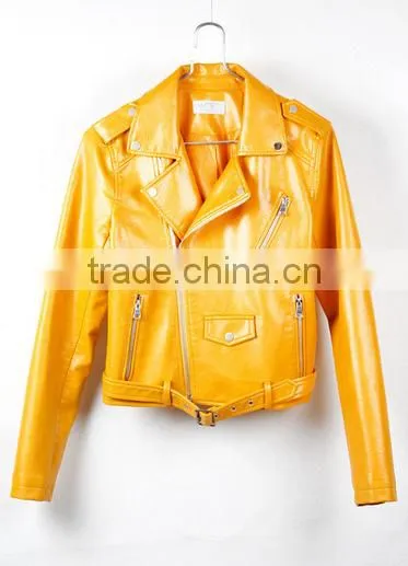 latest models yellow womens motocycle cool fashion leather jacket