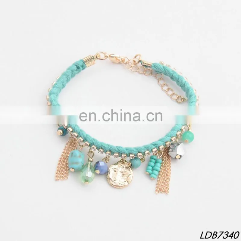 adjustable knot Handmade multistrand seed bead alloy pendant letters bar bracelets wax string weave bracelet