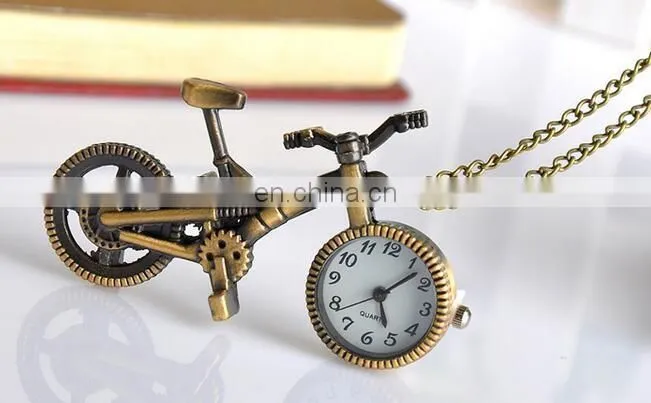 New Retro Mini Bronze Bike Bicycle Design Keychain Quartz Pocketed Fob Watch Pendant Necklace Fashion Sweater Key Chain Gifts