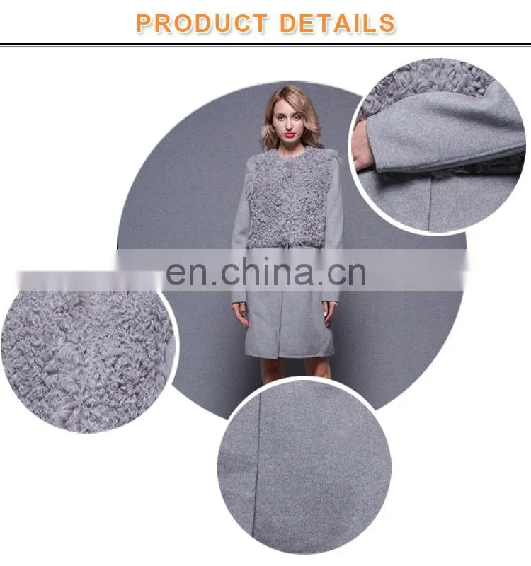 Hand Made Lambs wool Collar Women's Double Side Cashmere Coat