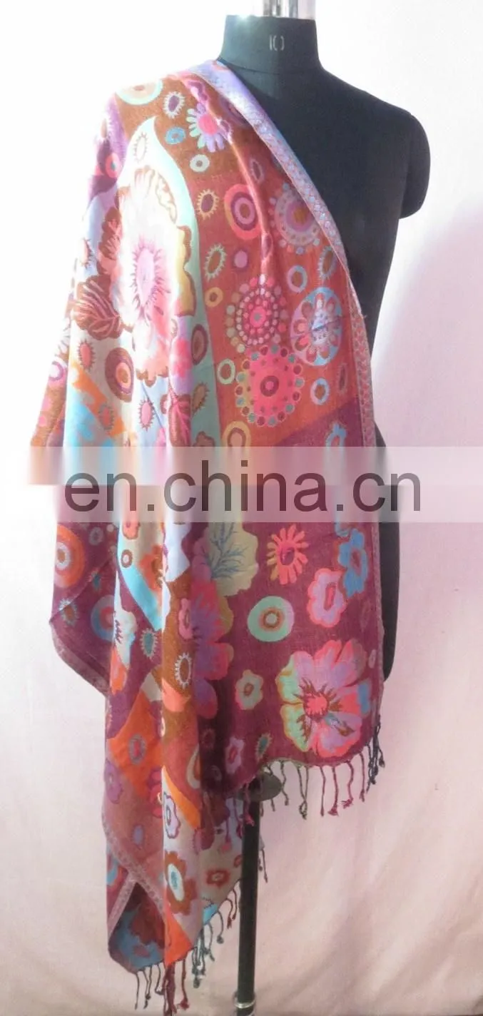 Cashmiri Pashmina Girls Neck Wrap Women Wear Hijab Scarf Girls Dupatta Shawl Wholesale Stole Scarves Designer Floral Print Scarf