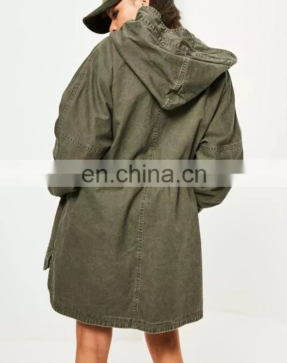 Better Quality 100% cotton amry green plan parka coat women parka jacket