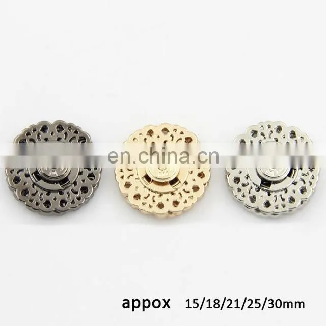Snap Buttons 15/18/21/25/30mm Fasteners Press Stud Invisible metal flower Shiny Gold buttons