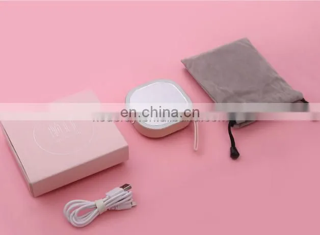 Mini led usb cosmetic mirror powered portable smart square travel hand make up mirror with power bank