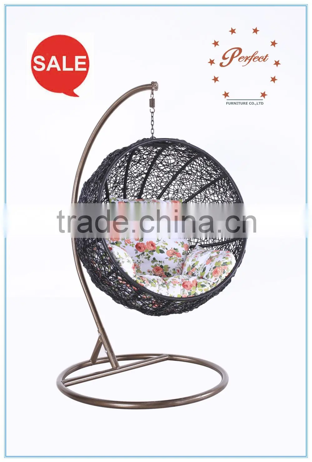 Modern UV resistant and waterproof Outdoor Furniture and Wood Material PE rattan swing chair PRC14845
