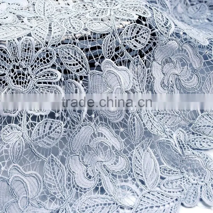 Custom promotion Soft light blue guipure fabric chemical water soluble lace for evening dress