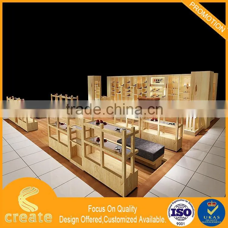 Friendly wooden shoe display furniture cabinet with gondola shelving rack design