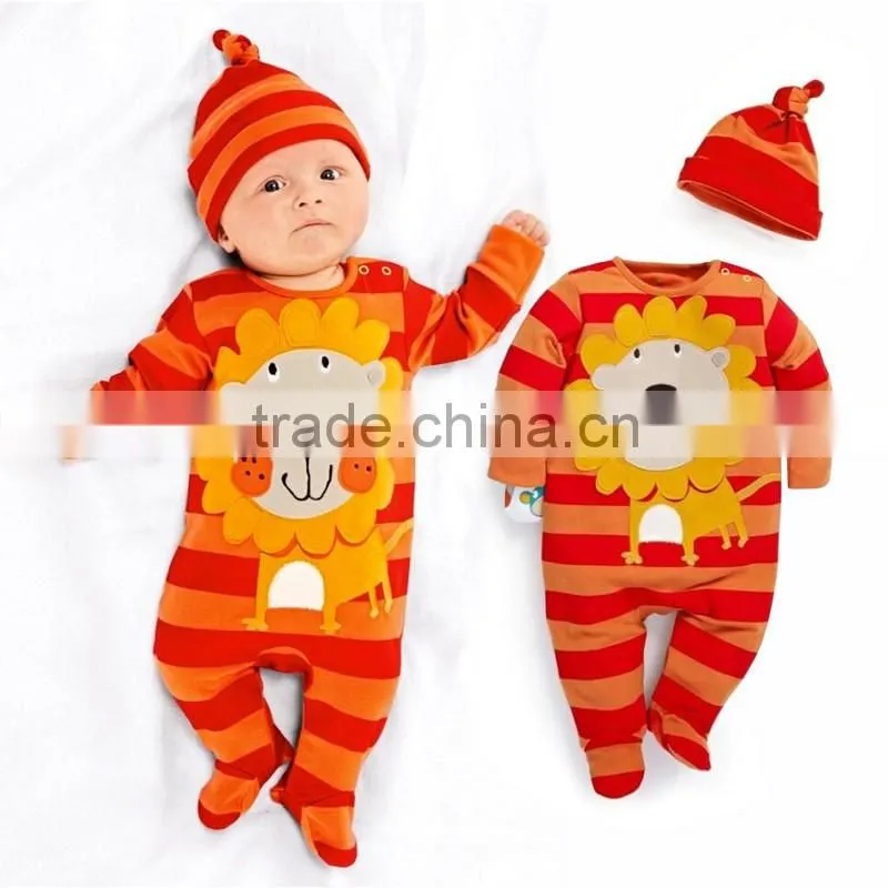 2016 New Cute baby cartoon animal cotton jumpsuits breathable toddler kids rompers with cap handsome baby clothing