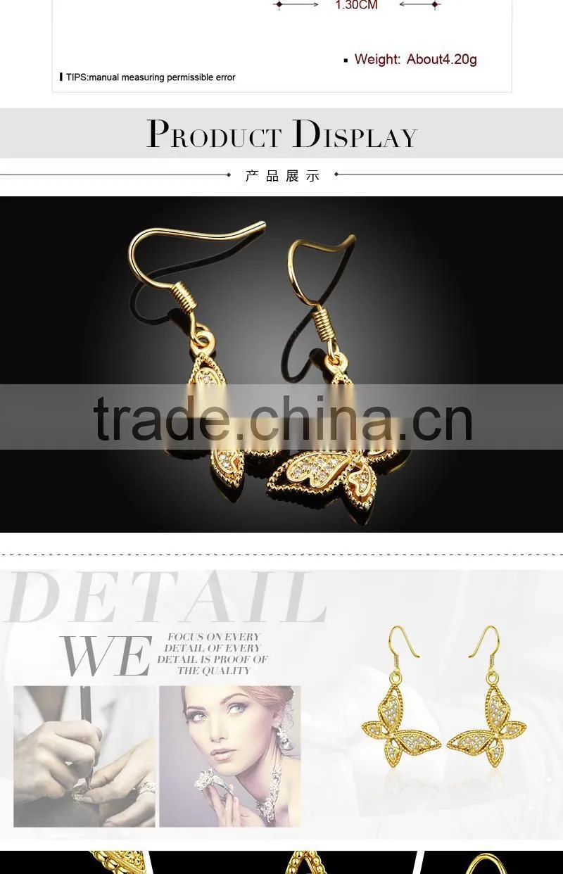 2015 LEKANI big butterfly golden earring designs for women