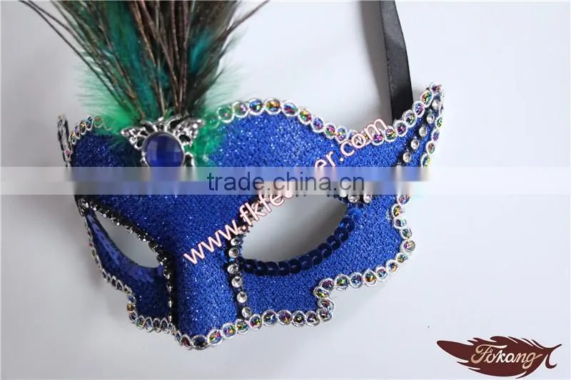 Blue Peacock Feather Carnival Mask Halloween For Party Decorations