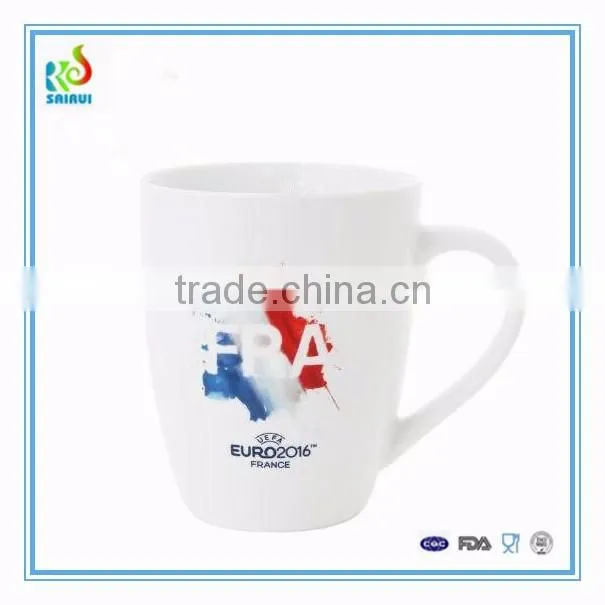Promotional white porcelain ceramic cup with logo printed