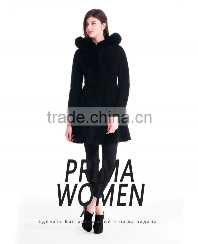 2015 Winter Women Medium Length Slim Fit Coat With Blue fox Hat Wish Skirt Overcoat