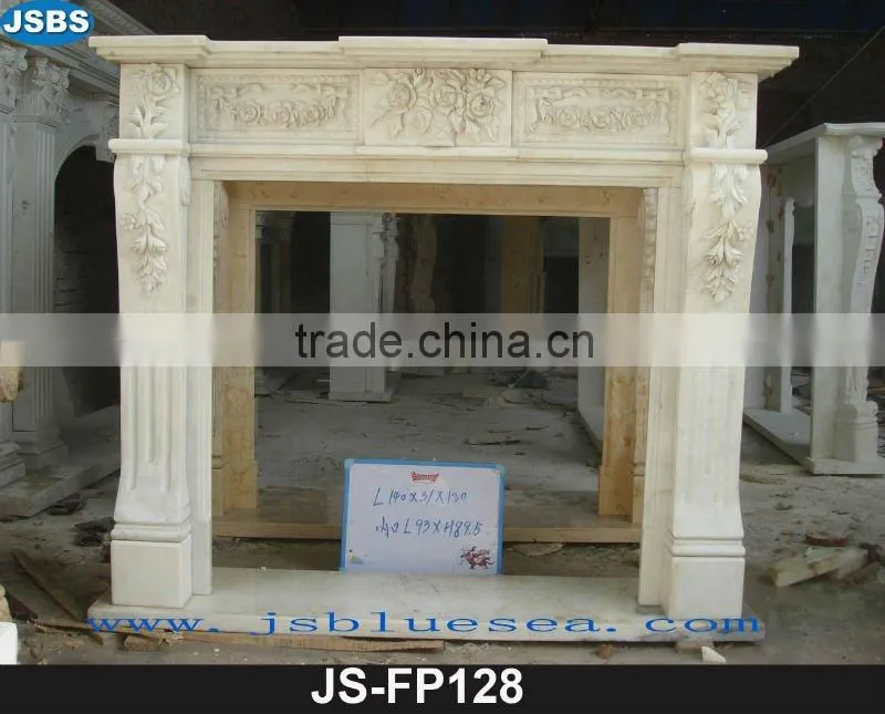 Beige marble fireplace with lady statue