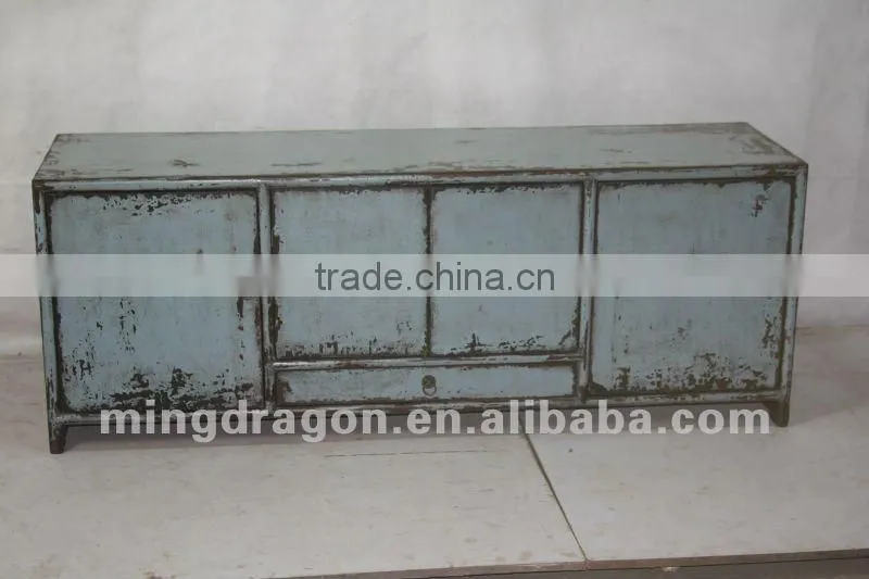 chinese antique furniture pine wood Shanxi one drawer four door blue cabinet