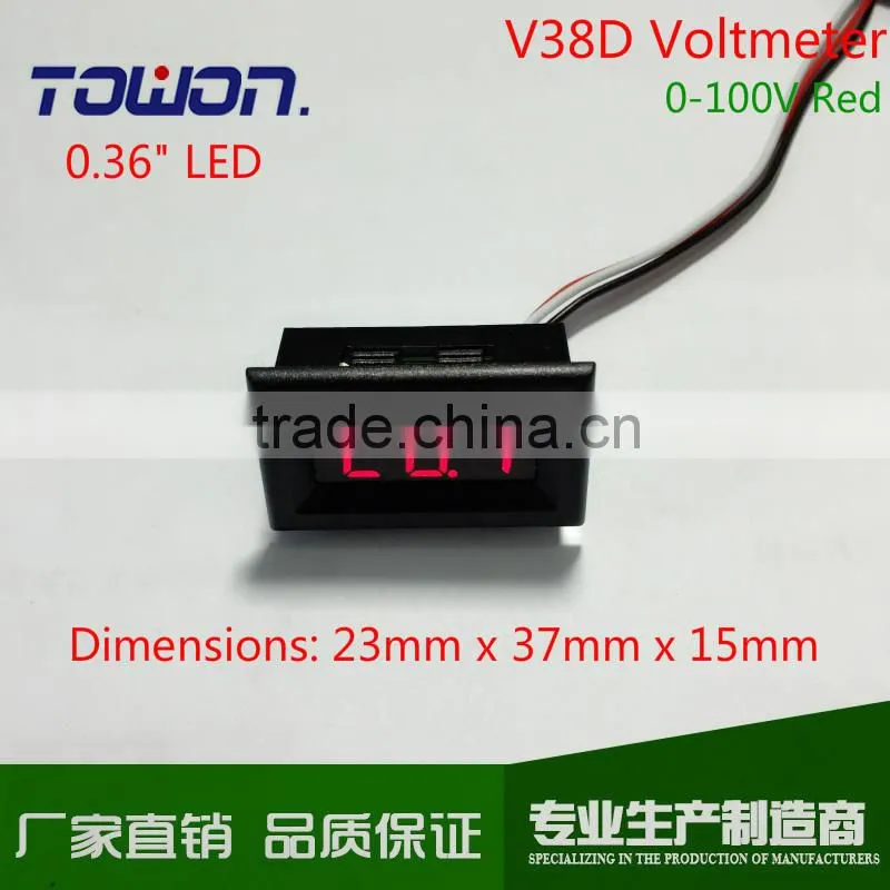 V38D 0.36" mini Digital DC Voltmeter DC 0-100V Digital LED Voltmeter Red green and blue available