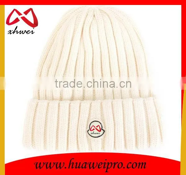 Custom Logo and Branded long knitted beanie hat cotton and acrylic plain beanie cap wholesale