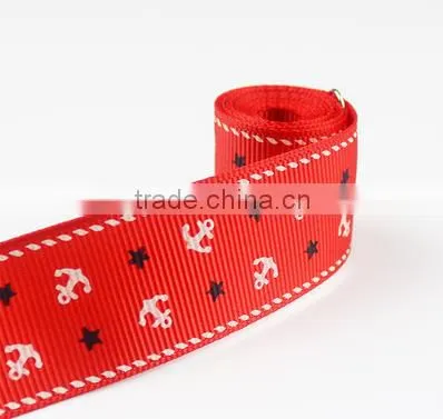 Nautical Anchor Printed Navy Blue Grosgrain Ribbon for Hair bow, Packing, Decoration