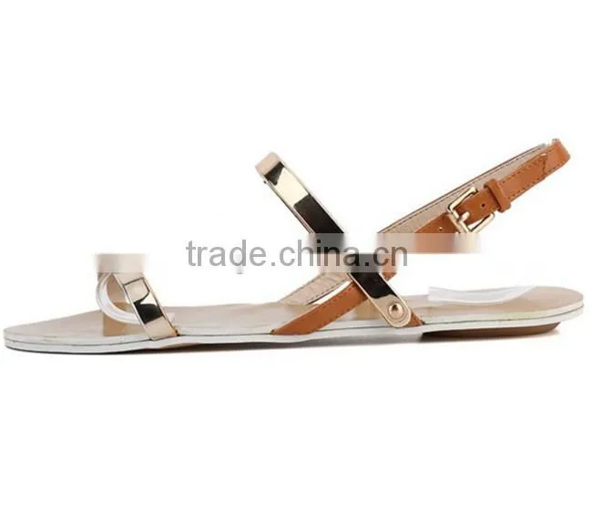 New Double belt buckle metal sequin women's casual sexy flat sandals