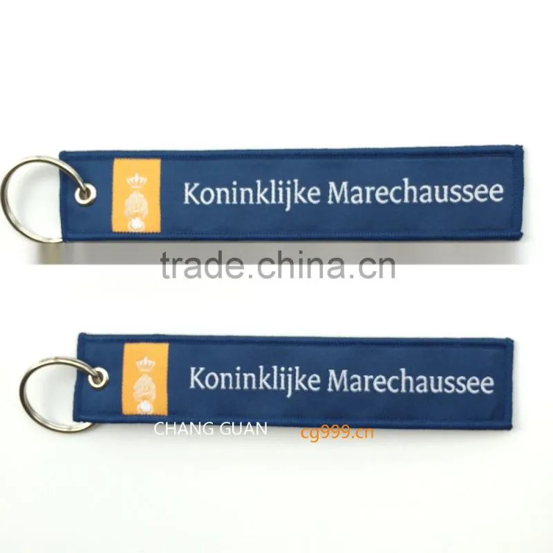 The high quality woven label key ringl that the world famous brand appointed production