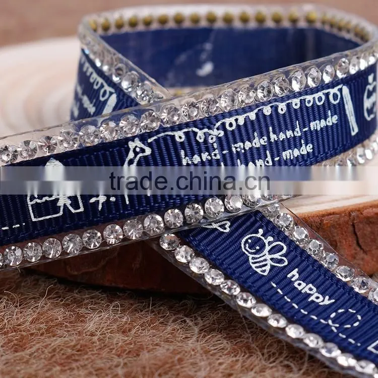 Hot Sale Satin Ribbon Base On Glue For Headwear Decoration,Rinestone Chain With HotfIX Glue