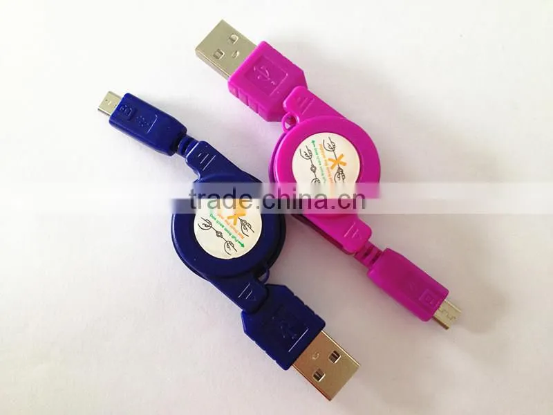 USB 2.0 5pin micro usb charging cable with retractable sync transfer cable for mobile cellphone