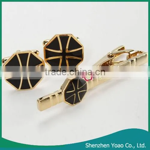 Fashion Cufflink And Tie Pin Set Golden Enamel 2