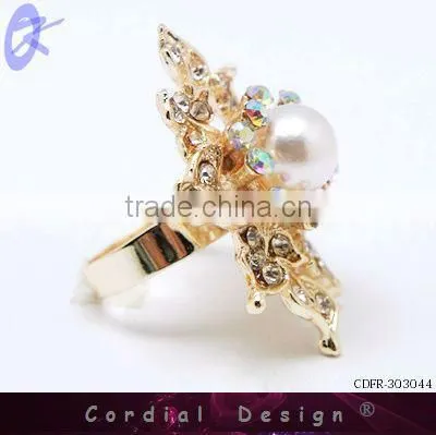 new wholesale fashion colour rhinestone pearl cheap ring