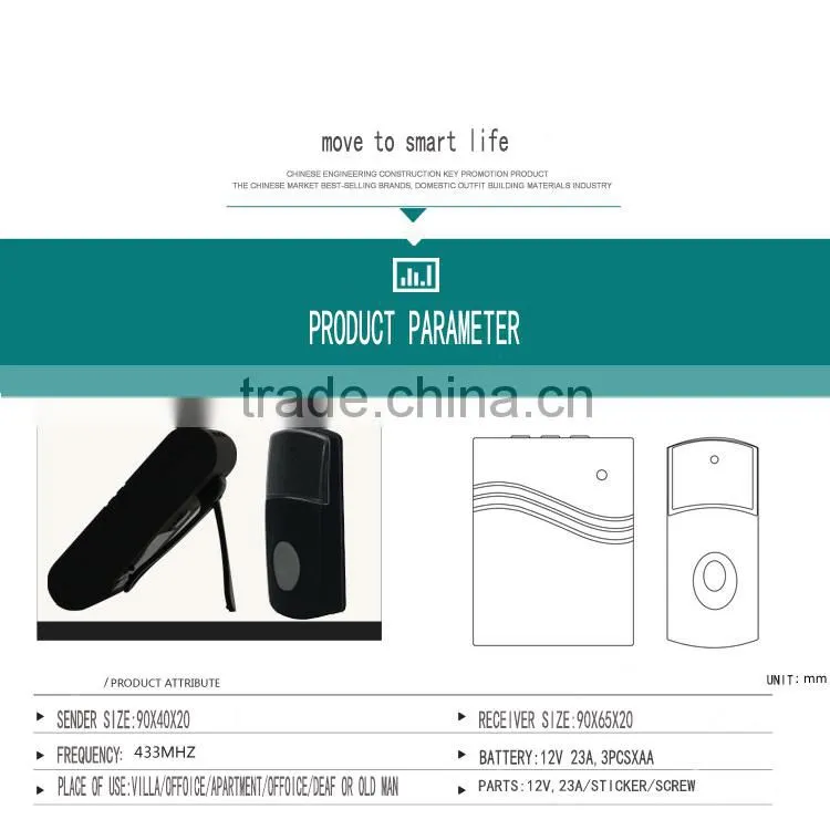 Over 15years experience factory long distance control digital doorbell wireless doorbell flashing light for the deaf