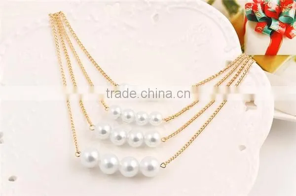 Classic hot sale three-layer gold plated pearl bead necklace