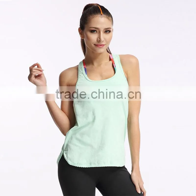 breathable colorful gym stringer vest, good performance vest for ladies