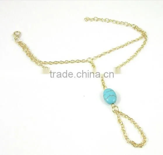 Turquoise Stone Gold Chain Finger-Bracelet Slave-Bracelet Hand Jewelry