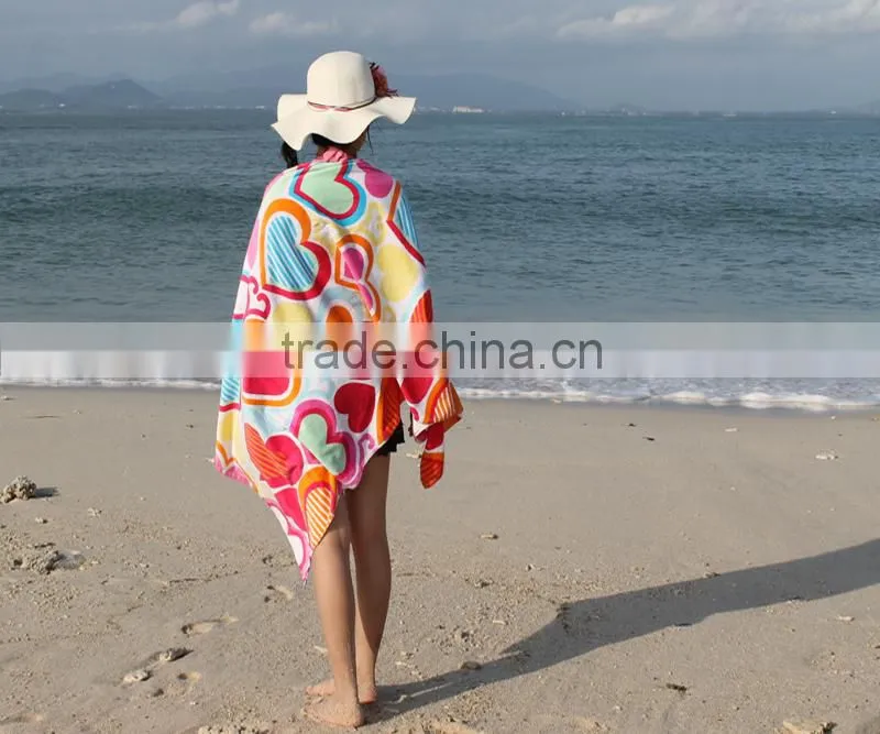 Full screen printed heart design girl beach towel blanket