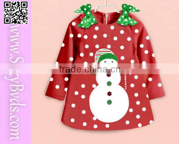 Cute snowman long sleeve christmas dress for girls