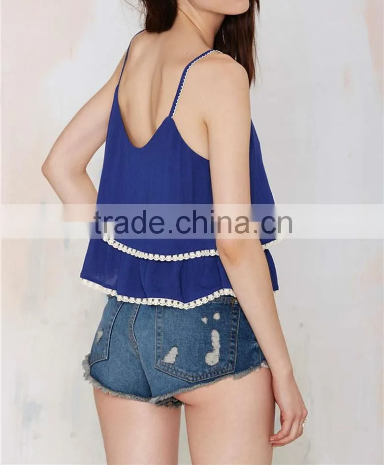 Hot girl fashion double layer spaghetti strap short cami tops one piece camisole SYA15387