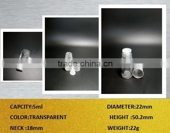 5ml,10ml,15ml clear tube glass perfume bottle for e-liquid for e juice with 18mm neck size shiny gold metal aluminum screw cap