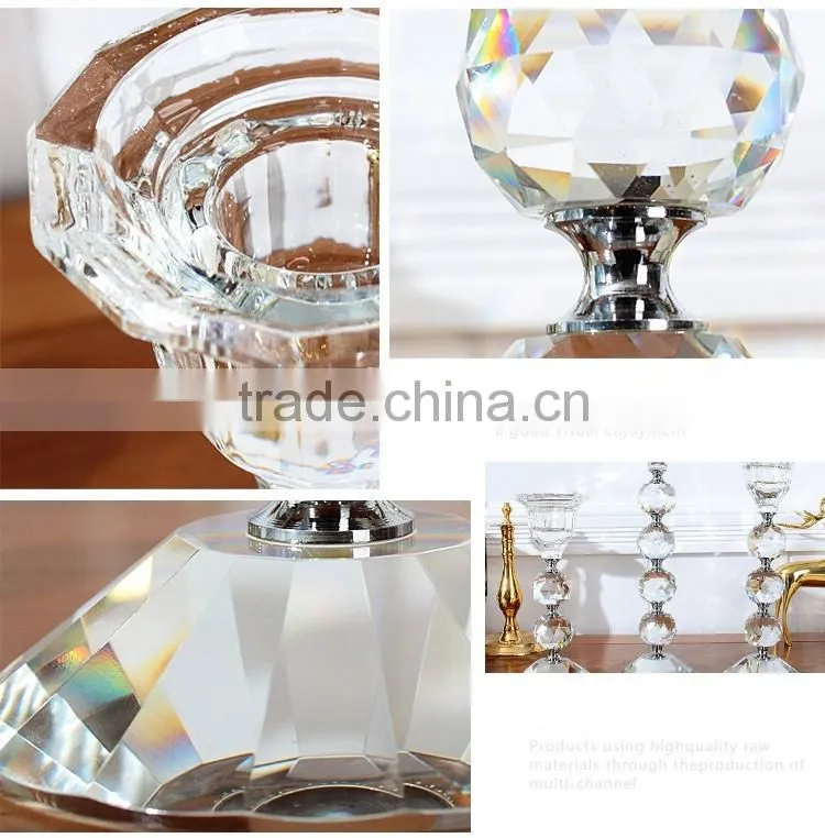 Yiwu Market Crystal Glass Candlestick Holder With ball poles stand R-3020