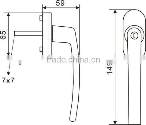 Upvc Window Handle Zinc/Aluminum alloy window handle Puwei PWS Inward Opening Window Handle with key/lock