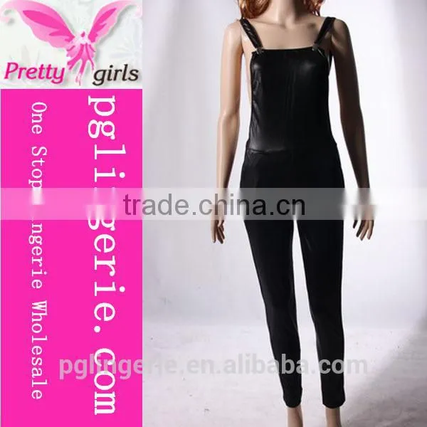 fashion black sexy catwoman Leather costum leather jumpsuits