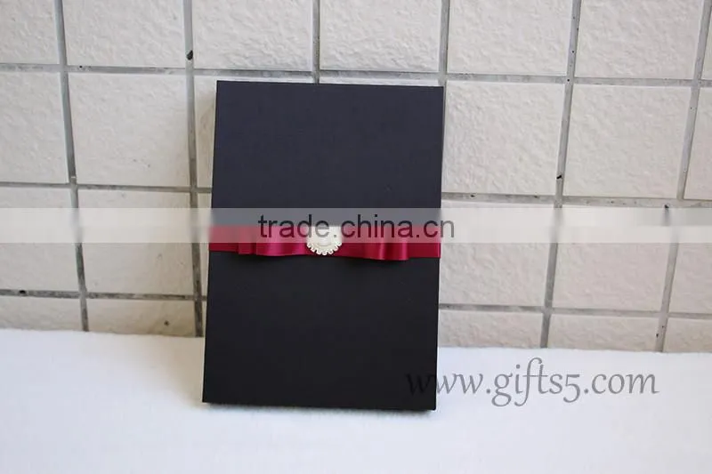 Elegant custom Black wedding invitation box with ribbon