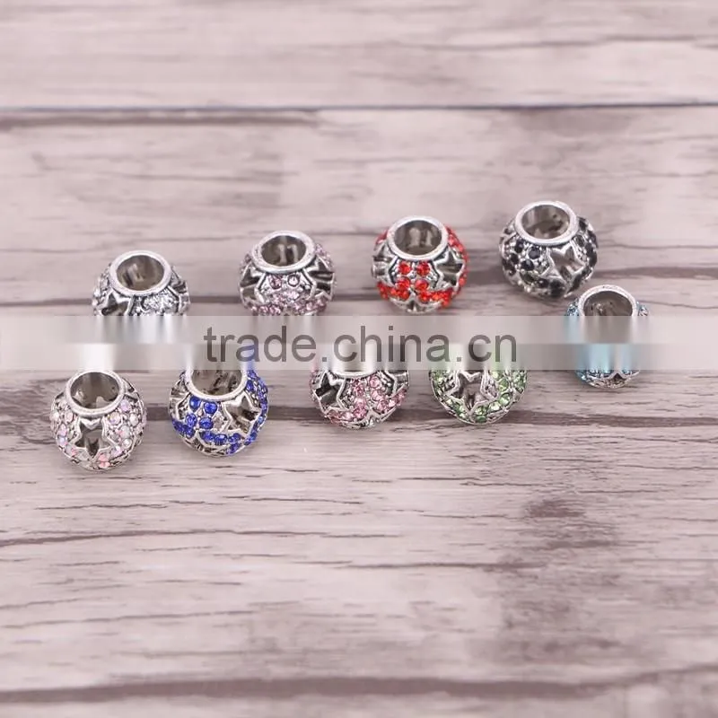 Drum Shape Crystal Metal Beads Dark Silver Plated Jewelry Big Hole European Bead Fit For Charms Bracelet