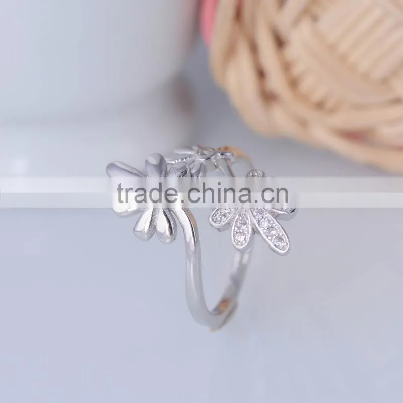 2015 wholesale 925 sterling silver ring three sunflower pave setting ring
