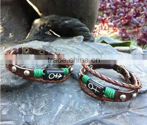 cow bone make leather beaded bracelets for lovers punk style