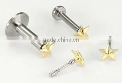 Stainless steel internally threaded star labret rings body piercing jewelry