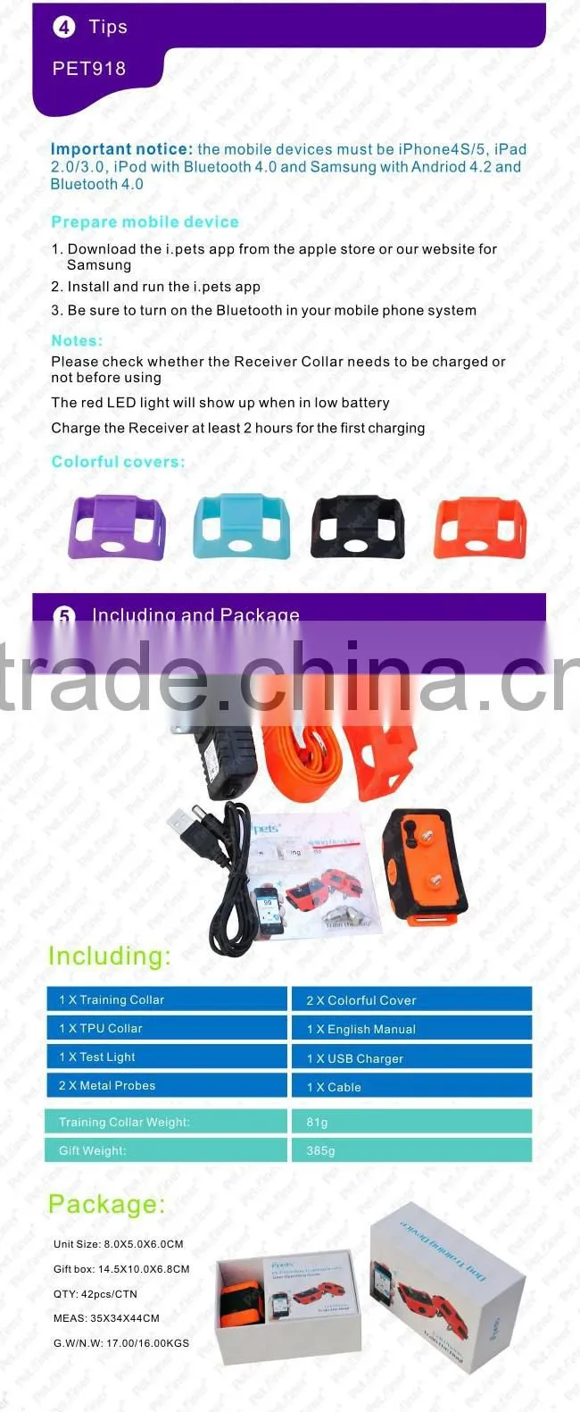 Electric Dog Control Training Shock + Vibration Collar Trainer Control by Bluetooth