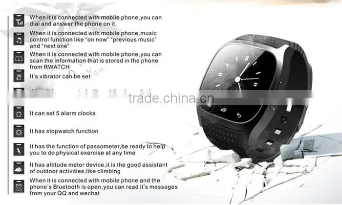 2016 hot waterproof Bluetooth Smartwatch M26 Smart watch for Android IOS