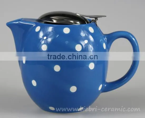 Antique Mini Color Glazed Decals Logos Printable Stoneware Teapot With Stainless Steel Lids And Infuser